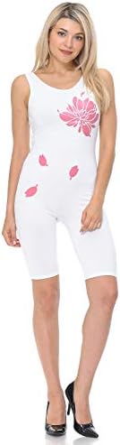 JJJ Women Catsuit Cotton Lycra Tank Bermuda Short Yoga Bodysuit Jumpsuit w/Hand Printing Art Works