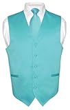 Men's Dress Vest & NeckTie Solid TURQUOISE AQUA BLUE Neck Tie Set for Suit Tux