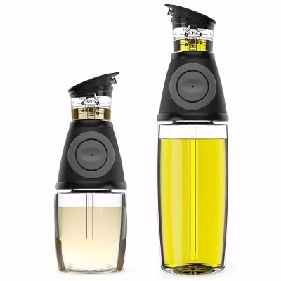 Olive Oil Dispenser Bottle Set of 2 Oil and Vinegar Cruet with Drip-Free Spout Includes 500ml and 250 ml Sized Oil Dispenser Bottle for Kitchen Oil Measure Dispenser BBQ Salads
