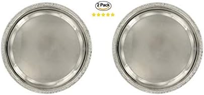 2 Round Silver Nickel-Plated Serving Metal Trays. Hors D’oeuvres and Desserts Tray. Silver Wedding Dinner Party Platter. Banquet Charging Plates. Metal Food Circle Serving Tray Silver (9x12)