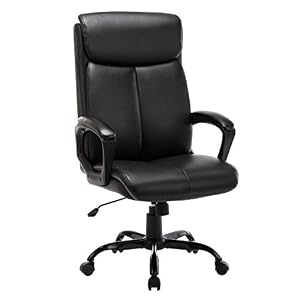 Qwork High Back Office Chair – Executive Bonded Leather Computer Desk Swivel Task Chair W/Rocking Function (Black)