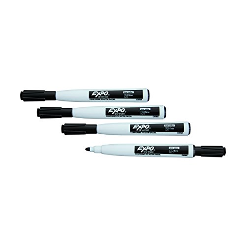 Expo Dry Erase Markers with Eraser, Fine Tip, Black, 4 Count