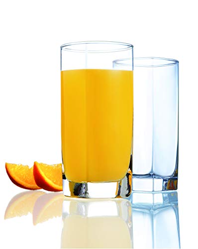 Elegant Highball Glasses [Set of 12] Drinking Glasses for Water, Juice, Beer, Wine, Whiskey, and Cocktails - Square Base with Rounded Top