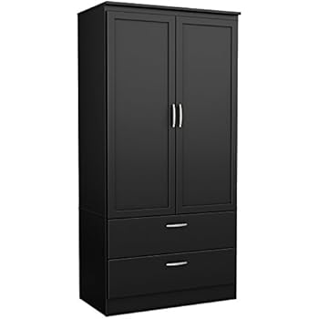 South Shore 2-Door Wardrobe Armoire with Adjustable Shelves and Storage Drawers, Pure Black
