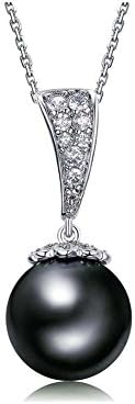 Redbarry 10mm Black-with-green-overtone Imitation Pearl Pendant Necklaces, 17.3"