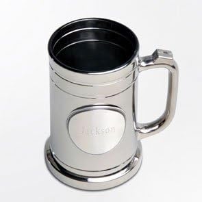 Creative Structures Personalized Barware - Contemporary & Classic Gunmetal Mug Beer Glass With Engraved Pewter Medallion
