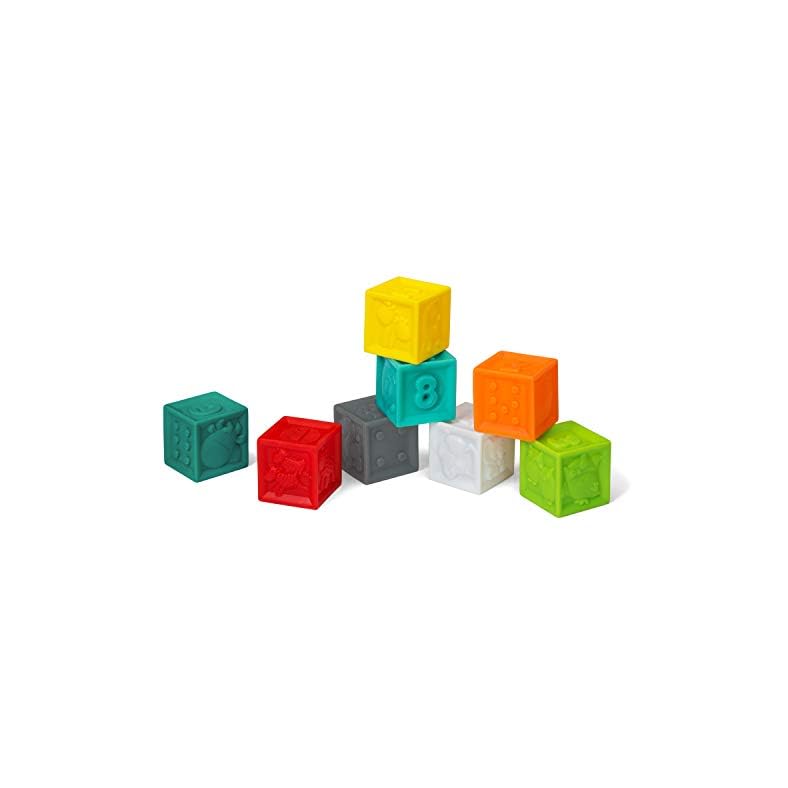 Infantino Squeeze and Stack Block Set – Colorful Textured Soft Blocks, Includes Numbers, Animals and Shapes, Ages 6…