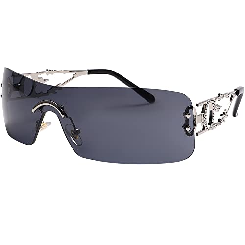 Rimless Y2k Sunglasses For Women Men Rectangle glasses Fashion