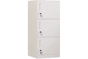 DAYTOYS 3 Door Metal Vertical Storage Locker for Kids Bedroom, Children Room, School, Office, Home ,Stackable Steel Storage Cabinet for Toys, Clothes & Sports Equipment,Anti-Tilting Device. (3D, white)