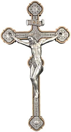 GOV A Veronese Ornate Crucifix in a Pewter Style Finish with Golden Highlights, 14".