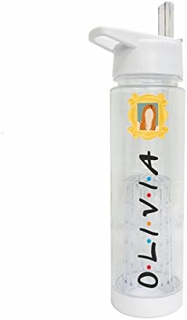 Uveeka Friends TV Show Personalised Water Bottle w/Frame *Scratch & Washproof* Add Your Name Custom White w/Fruit Infuser - F.R.I.E.N.D.S