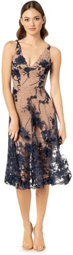 dress the population tahani Dress the Population Tahani Floral Embroidered Fit & Flare Midi Dress in Peacock BLUE at Nordstrom, Size Small