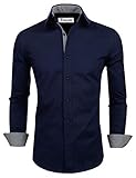 Tom's Ware Mens Classic Slim Fit Contrast Inner Long Sleeve Dress Shirts TWNMS314-1-317-NAVY-US XL