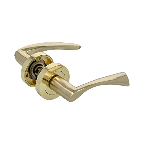 Amig - Elegant Zamak Door Handle Set | 2 Round Rosettes, Easy Installation | Durable & Easy Clean, Gold Painted Brass, 450 mm, Metal Brass