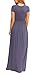 EUOVMY Maxi Dress for Women Purple Gray Medium Loose Plain Crewneck Short Sleeves Wedding Guest A-line Casual Ladies Long Dresses Party Vintage Flowy Spring Summer Beach Sundress with Pockets