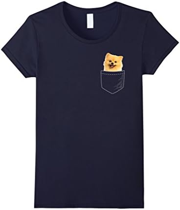 Womens Pomeranian Pocket TShirt Medium Navy