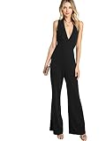MAKEMECHIC Women's Sexy Deep V Neck Sleeveless Wide Leg Loose Jumpsuits Rompers 1-Black M