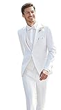 JYDress Mens 3 Piece White Wedding Suits Peak Lapel 2 Button Groom Tuxedos