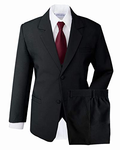 Spring Notion Boys' Formal Dress Suit Set 14 Black Suit Burgundy Tie