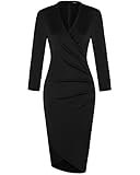 OUGES Womens 3/4 Sleeves Ruched Sheath Faux Wrap Dress
