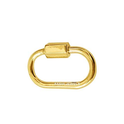 14k Yellow Gold Oval Carabiner Lock Jewelry, Handmade Screw Carabiner Gold Lock