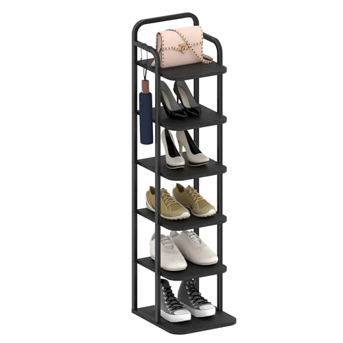 Hzuaneri Vertikales Schuhregal, 6-Stöckige Schuhregale, Schuhturm Für Kleine Räume, Freistehend, Verstellbar, Platzsparend, Schwarz SR04204B