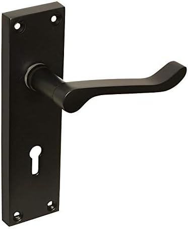 HANDLESTORE Victorian Scroll Matt Black Door Handles - Latch, Lock or Bathroom (Lock Set), Lock Set 1 Pack