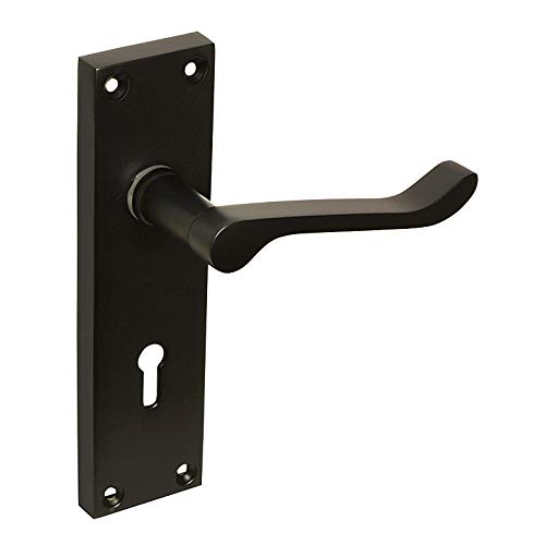 HANDLESTORE Victorian Scroll Matt Black Door Handles - Latch, Lock or Bathroom (Lock Set)