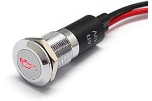 Alpinetech PL12MS 12mm 1/2" 12V LED Metal Signal Indicator Pilot Dash Light (Oil Pressure Low)