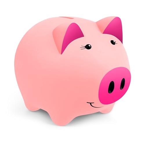 Laebuild Piggy Bank for Kids Bank Girls, Piggy Bank Toys for Toddlers 1-3, Plastic Piggys Banks Children Unbreakable Money Bank Box, Baby Savings Toys Glow in Dark for Birthday, Christmas(Pink)