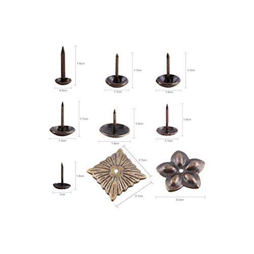 Wytino 100Pcs Antique Bronze Upholstery Nail Wood Decorative Tack Stud, Antique Upholstery Tacks Furniture Nails Pins Kit for Home Furniture Decor Upholstered Furniture Cork Board