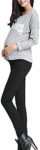 MIAMAMA Women's Maternity Casual High Elastic Waist Comfortable Slim Fit Pants, Black X-Large