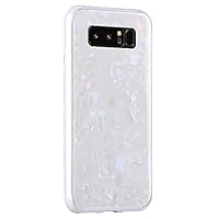 Matop Compatible for Galaxy Note 8 Tempered Glass Case,Colorful Glitter Shiny Conch Shell Pattern Back + Slim Fit Soft TPU Frame Hybrid Protective Anti-Scratch Anti-Drop Cover for Galaxy Note 8
