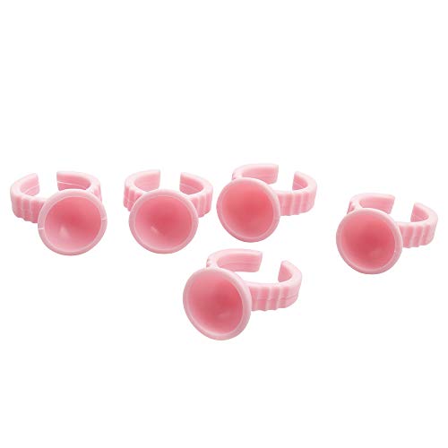 200 Pack Disposable Glue Ring Cups Eyelash Extension Tools Plastic Nail Art Tattoo Adhesive Pigment Holders, Pink, Small Size - Thumbnail 2