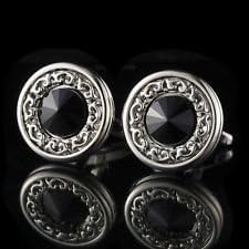 Blazers Proforms Costumes - Round Black Crystal copper Mens Wedding Party shirt cufflinks
