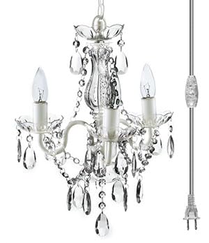 The Original Gypsy Color PluginKronleuchter mit 3 hellen Kristallen zum Aufhängen 432 x 305 cm weißer Metallrahmen mit klarem Glasstiel und klaren Acr