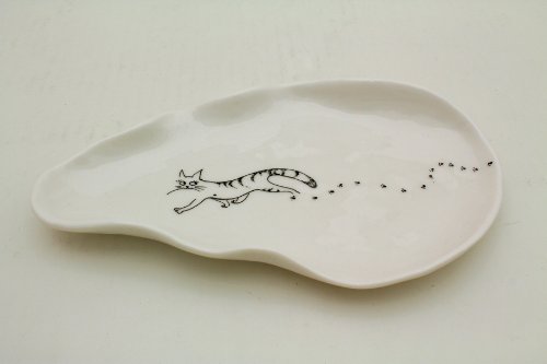Porcelain Saucer - Cat & Prints Artwork