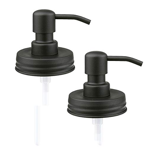 KEEGH Soap Dispenser Lids Stainless Steel Lotion Dispenser Pump Replacement for Mason Jar Bathroom Kitchen Accessories with Extra Straw Rustproof Leakproof (Black)