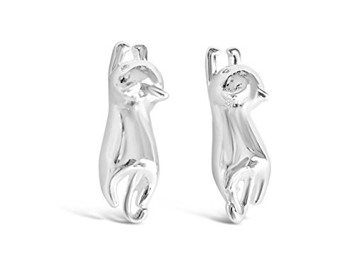 Rosa Vila 3D Cat Stud Earrings, Cute Hanging Gold, Rose Gold and Silver Tone Cat Studs Earrings, Animal Jewelry for Women, Kitten Jewelry for Cat Lovers (Rose Gold Tone) - Thumbnail 6