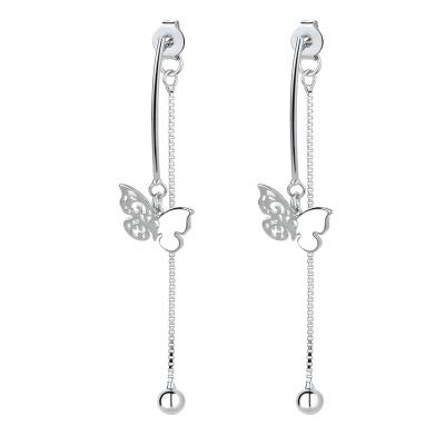 QIAMNI Frosty Wind Back Hanging Earrings for Women Design Round Bead Tassel Hollow Butterfly Earrings for Girls Daily Decoration