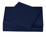 2800 Series Egyptian Comfort Soft Microfiber Embroidery 4 Piece Bed Sheet Set Queen Navy Blue