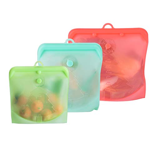 Gshine Reusable Silicone Food Storage Bags | Clear Silicone Bag for Lunch, Sous Vide Cooking with Airtight Seal | Large Sandwich/Snack Size Silicone Baggies (Silicon Food Bag - 3 Pcs)