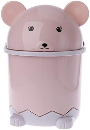 CUTEQ Mini Bear Waste Bin Garbage Cans Basket Desktop For Table Office Home Trash Can Swing Lid 1.5L