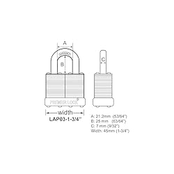 Premier Lock LAP03 Laminated Steel Padlock with