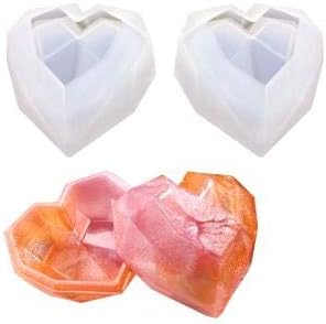 Phoneix Silicone Resin Epoxy Heart Jewelry Molds Include Jewelry Box with A Lid for Cement Clay Crafts