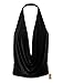 Womens Lightweight Sexy Drape Backless Cowlneck Low Cut Halter Top with Stretch (Size X-Large, Black)