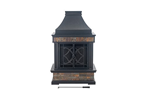 Sunjoy 35.4" x 23.6" x 56.6" Elson Slate and Steel Fireplace - Black Bronze, Large