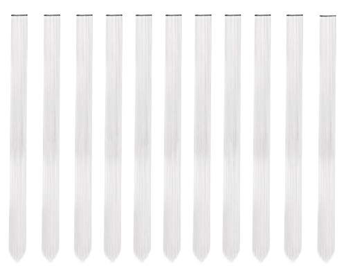 Beaute Galleria Bundle 11 Pieces Single Color 21 Inches Straight Party Highlights Clip In Synthetic Hair Extensions Cosplay Comic Con Halloween Costume (White)