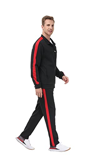 November's Chopin Men's Big & Tall Athletic Sports Tracksuits Causal Full Zip Loose Fit Sweatsuit (Black Red, X-Large)