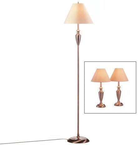 Antique Copper 3-Piece Table and Floor Lamp Set
